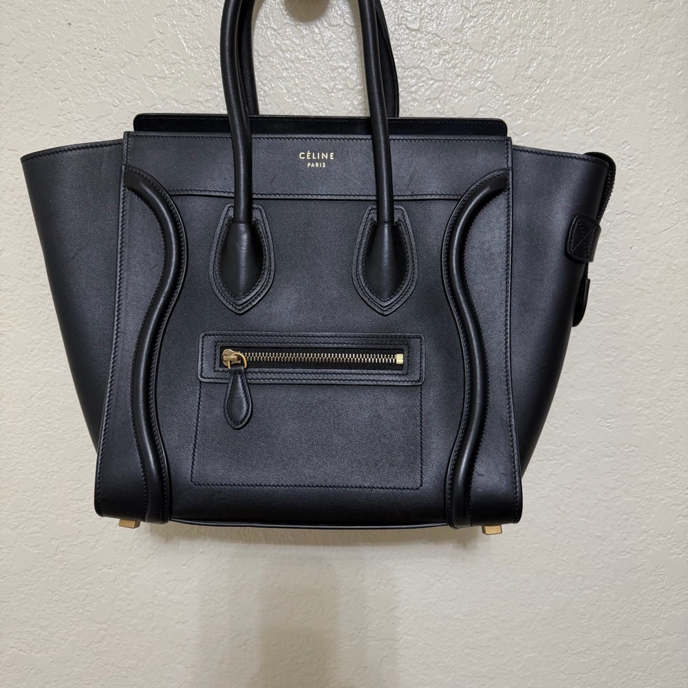 Auth Celine black Calfskin Micro Luggage Tote bag - Picture 3 of 14